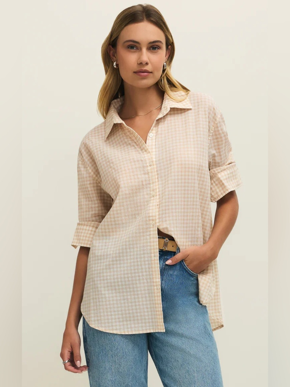 BNWT Z Supply seaport gingham button up in parchment